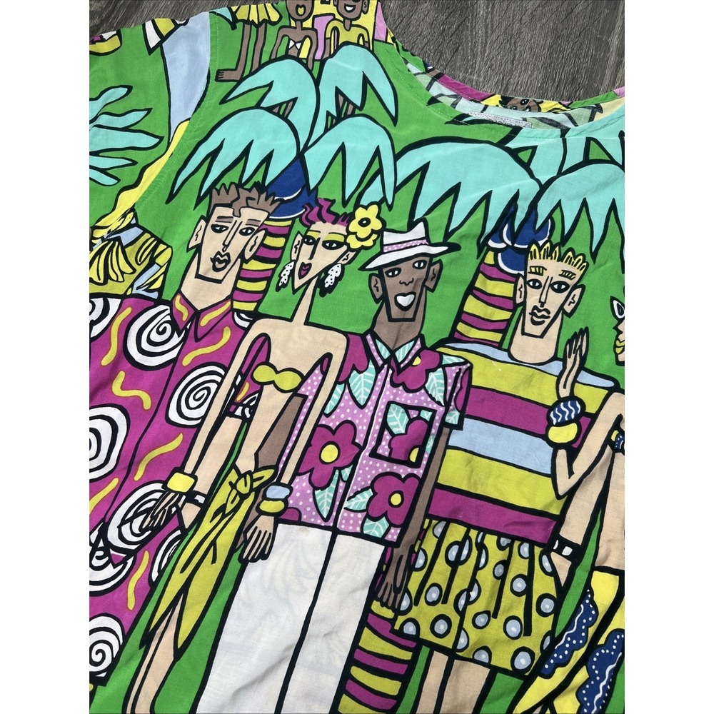 VTG 80's Esprit Resnicoff Art Print Top Women's Small Beach Tropical Shirt Tunic - Picture 7 of 16